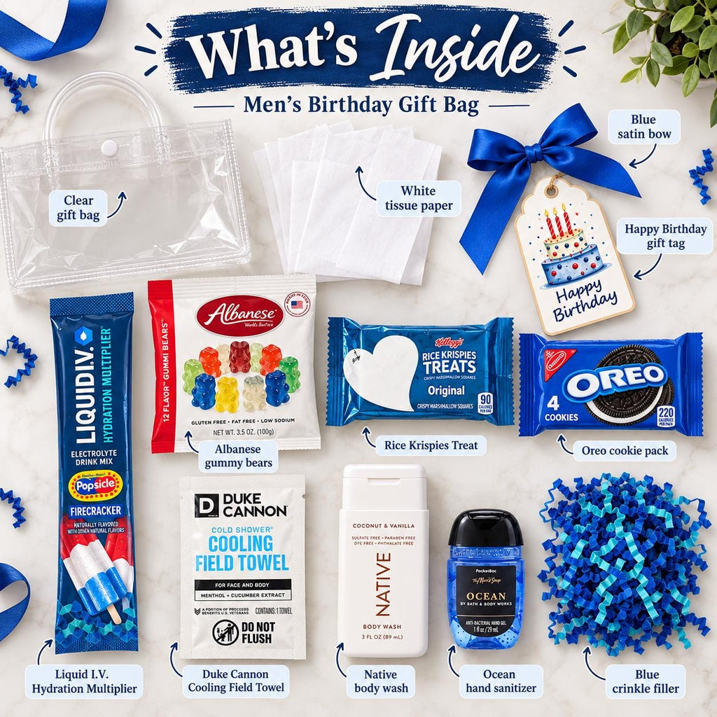 Gift Bag for Men, Retirement Gift Bag for Him, Snack and Self Care Gift Bag, Birthday Gift Bag for Dad Husband Grandpa Uncle Friend Coworker