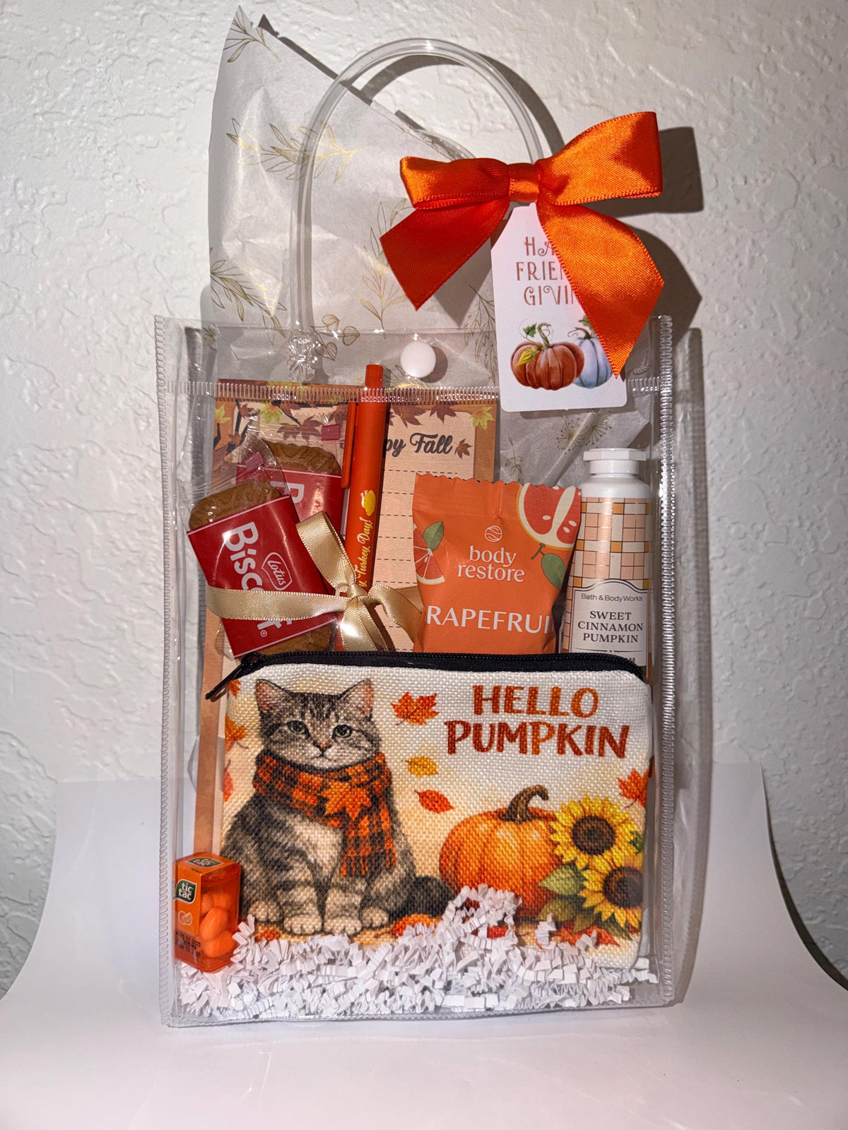 Fall Cat Lover Gift Bag | Hello Pumpkin Gift for Her | Thanksgiving Hostess Gift | Coworker Birthday Fall Gift