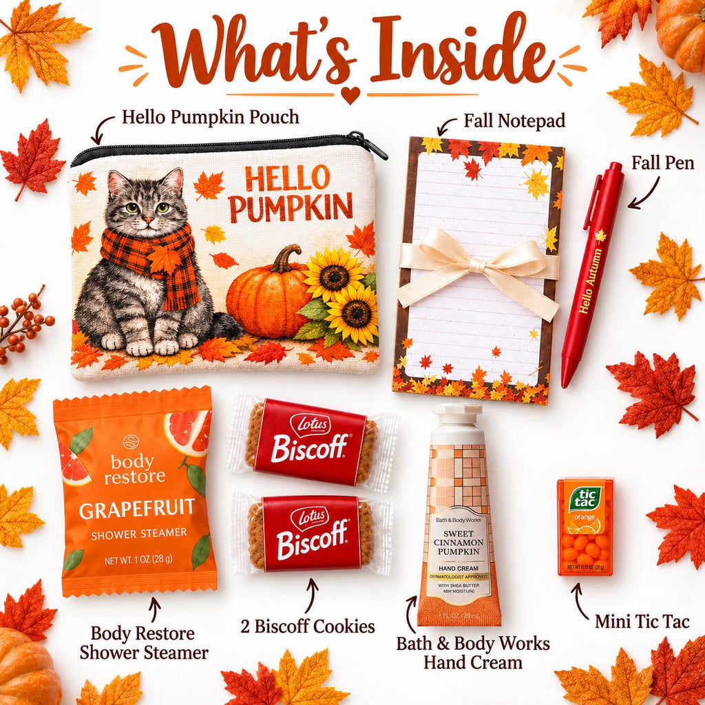 Fall Cat Lover Gift Bag | Hello Pumpkin Gift for Her | Thanksgiving Hostess Gift | Coworker Birthday Fall Gift