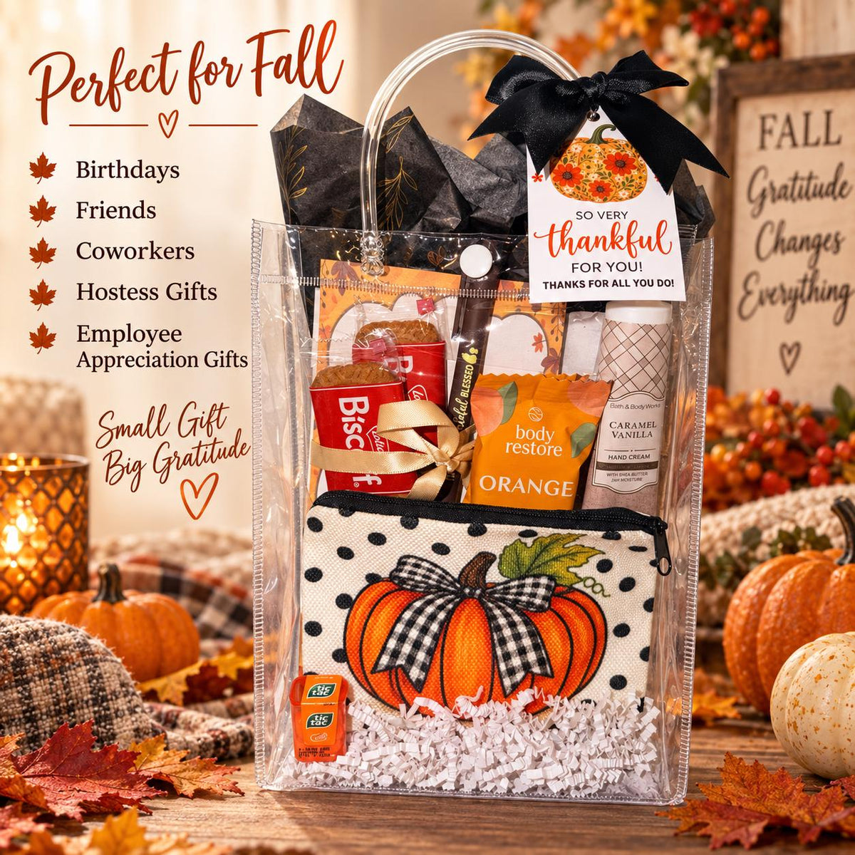 Fall Pumpkin Gift Bag | Thank You Gift for Her | Coworker Appreciation Gift | Hostess Gift | Fall Birthday Gift