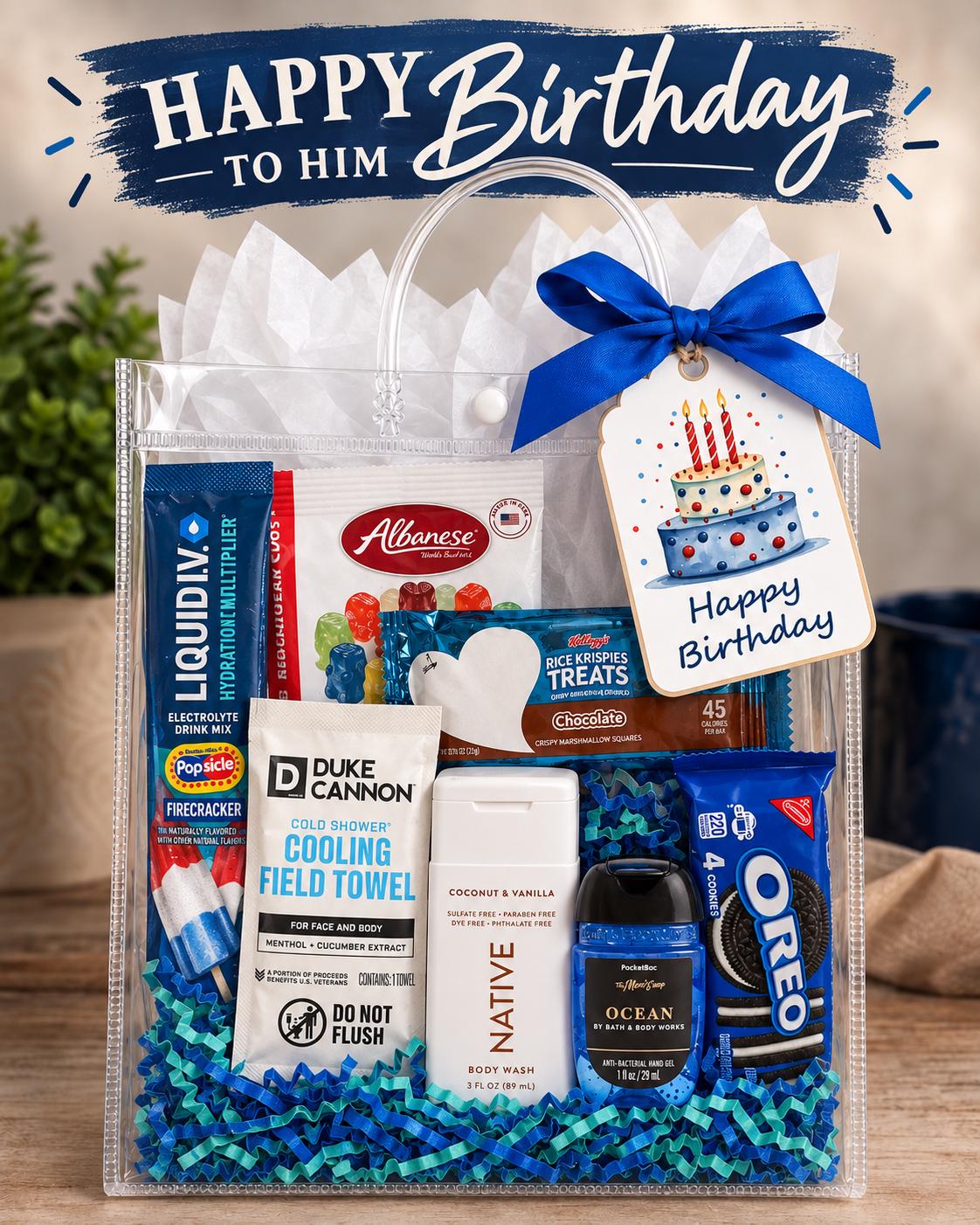 Gift Bag for Men, Retirement Gift Bag for Him, Snack and Self Care Gift Bag, Birthday Gift Bag for Dad Husband Grandpa Uncle Friend Coworker