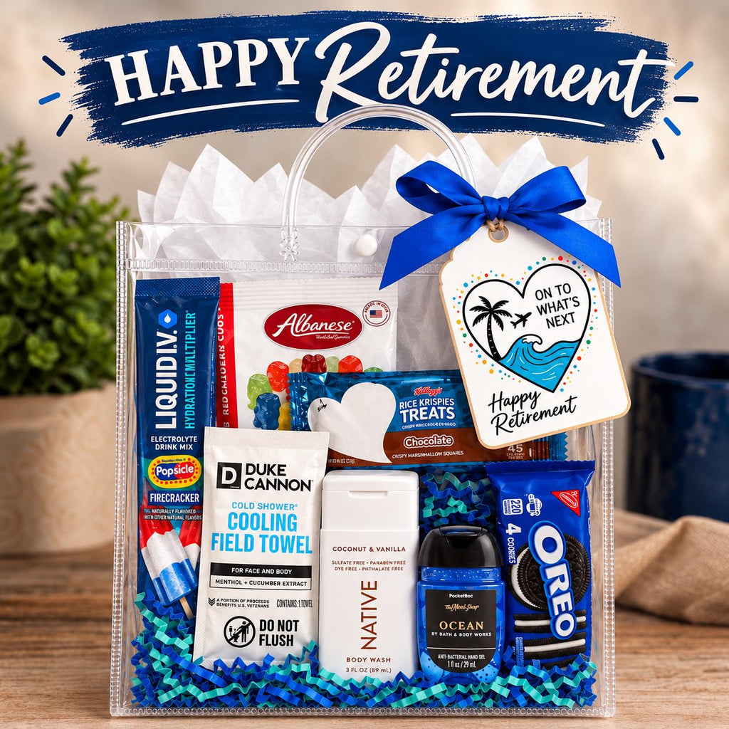 Gift Bag for Men, Retirement Gift Bag for Him, Snack and Self Care Gift Bag, Birthday Gift Bag for Dad Husband Grandpa Uncle Friend Coworker