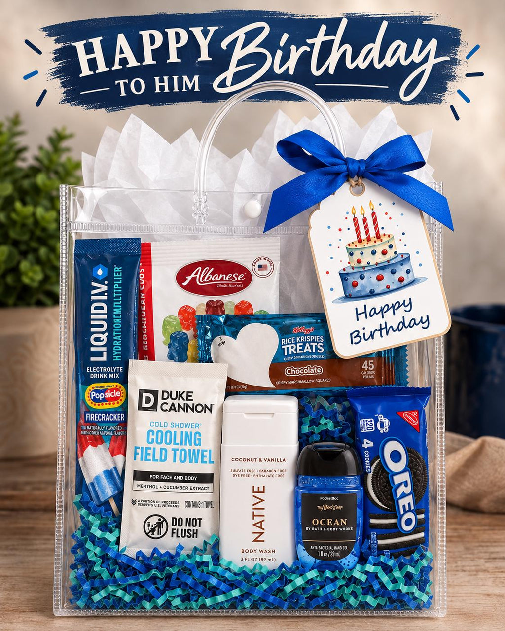 Gift Bag for Men, Retirement Gift Bag for Him, Snack and Self Care Gift Bag, Birthday Gift Bag for Dad Husband Grandpa Uncle Friend Coworker