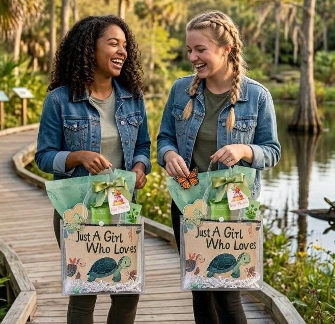 Sea Turtle Christmas Gift Bag | Just a Girl Who Loves Turtles Gift | Holiday Spa Self-Care Gift for Her, Ready to Gift