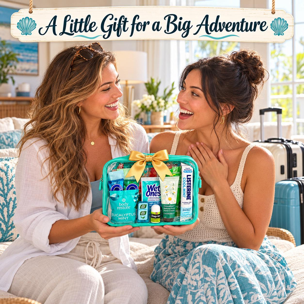 Seafoam Green Cruise Gift Bag | Cruise Essentials Travel Kit for Women | Cruise Crew Gift, Bachelorette Girls Trip Bag, Ready to Gift