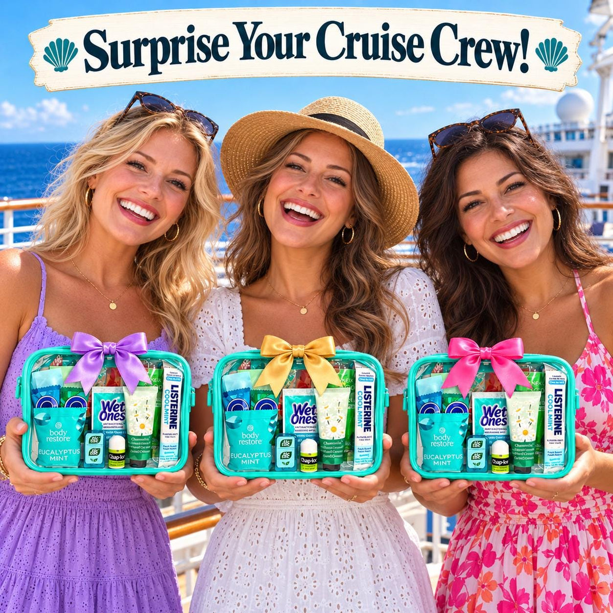 Seafoam Green Cruise Gift Bag | Cruise Essentials Travel Kit for Women | Cruise Crew Gift, Bachelorette Girls Trip Bag, Ready to Gift