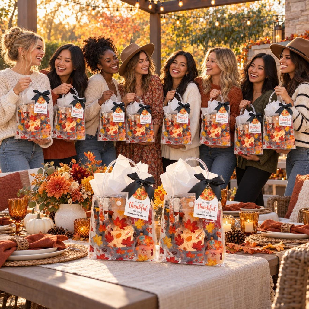 Fall Leaves Gift Bag for Her | Teacher and Nurse Appreciation Gift with Mini Scrub and Cozy Socks | Friendsgiving, Hostess, Staff Gift