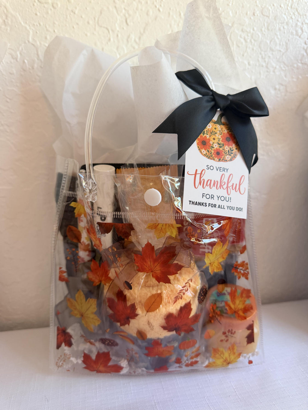 Fall Leaves Gift Bag for Her | Teacher and Nurse Appreciation Gift with Mini Scrub and Cozy Socks | Friendsgiving, Hostess, Staff Gift