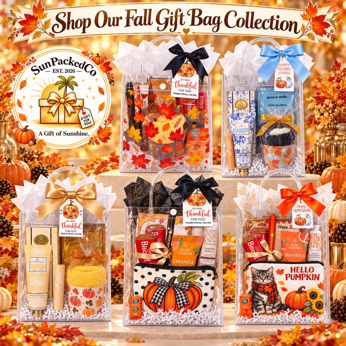 Fall Leaves Gift Bag for Her | Teacher and Nurse Appreciation Gift with Mini Scrub and Cozy Socks | Friendsgiving, Hostess, Staff Gift