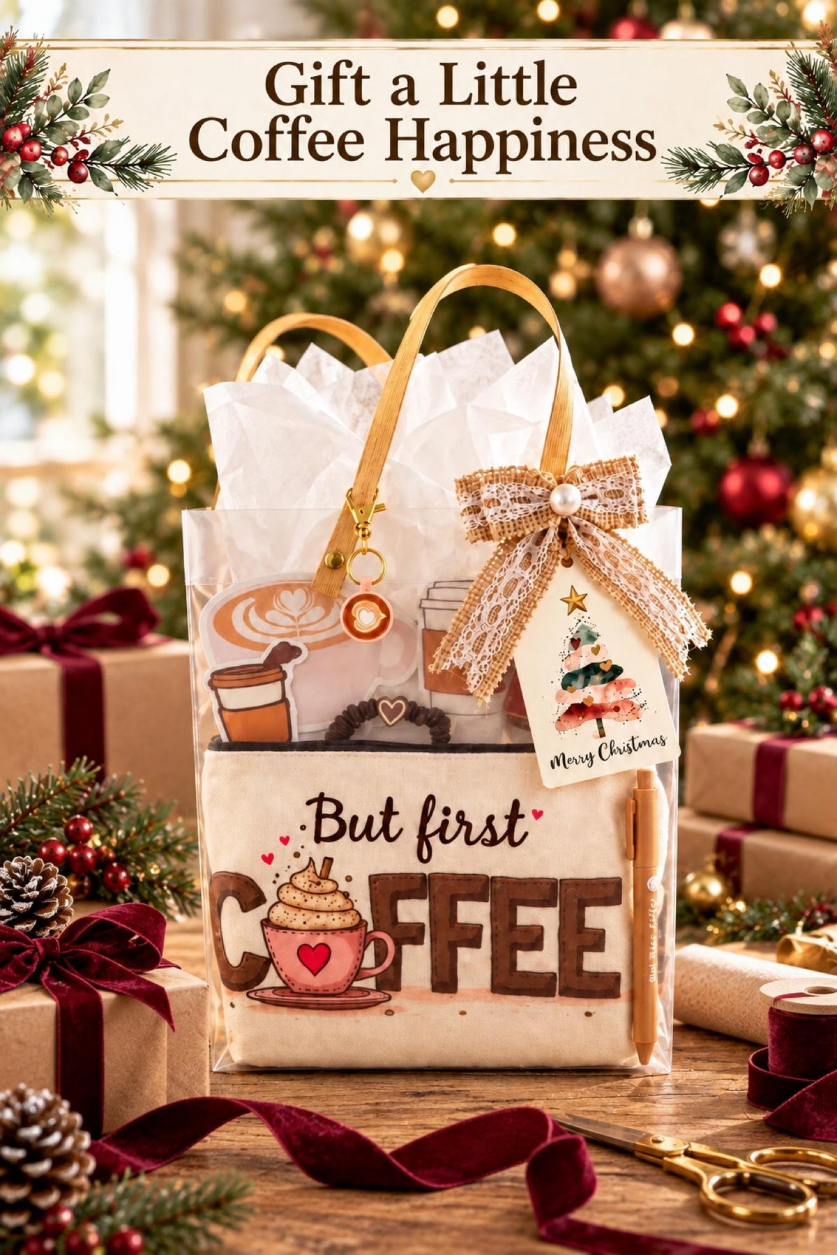 Coffee Lover Christmas Gift Bag | Coffee Gift for Teacher Nurse Coworker | Holiday Thank You Gift, Ready to Gift