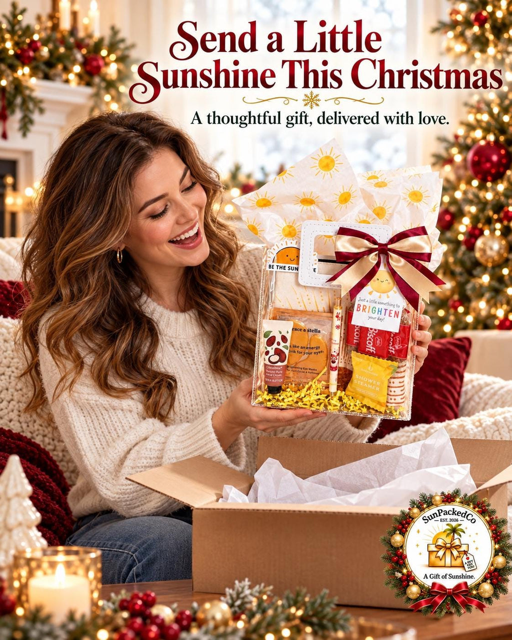 Christmas Sunshine Gift Bag | Holiday Self Care Gift Set for Her, Cozy Socks Spa Gift, Ready to Gift