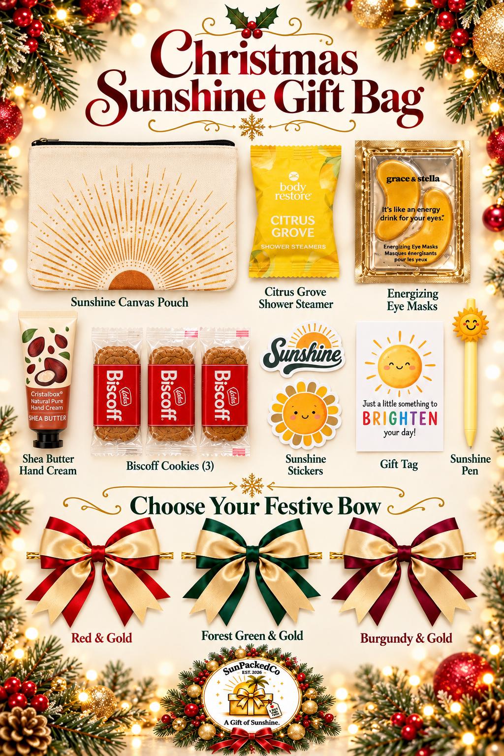 Christmas Sunshine Gift Bag | Holiday Self Care Gift Set for Her, Cozy Socks Spa Gift, Ready to Gift
