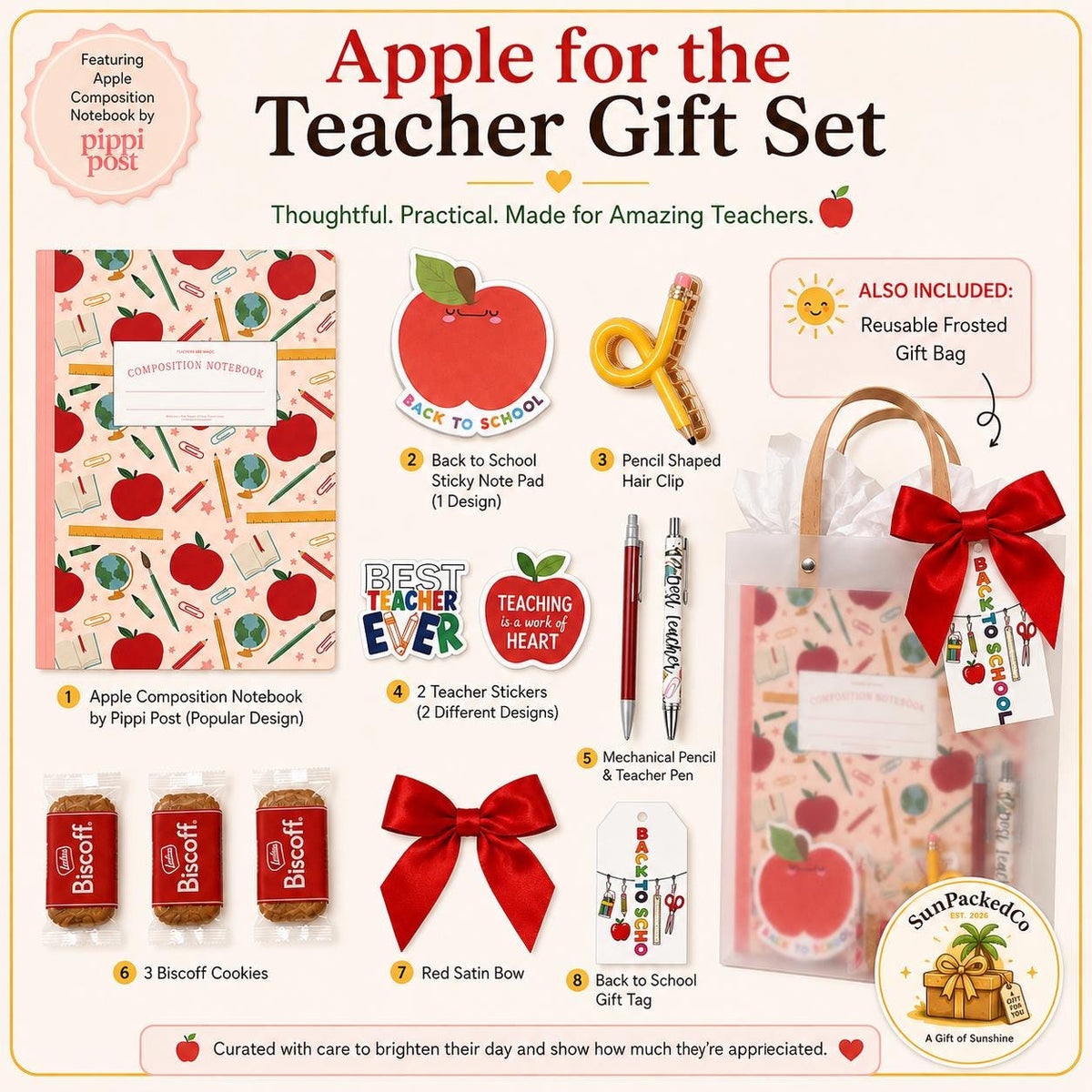 Apple for the Teacher Gift Set | Teacher Appreciation Gift Bag, Thank You Teacher Gift, Ready to Gift