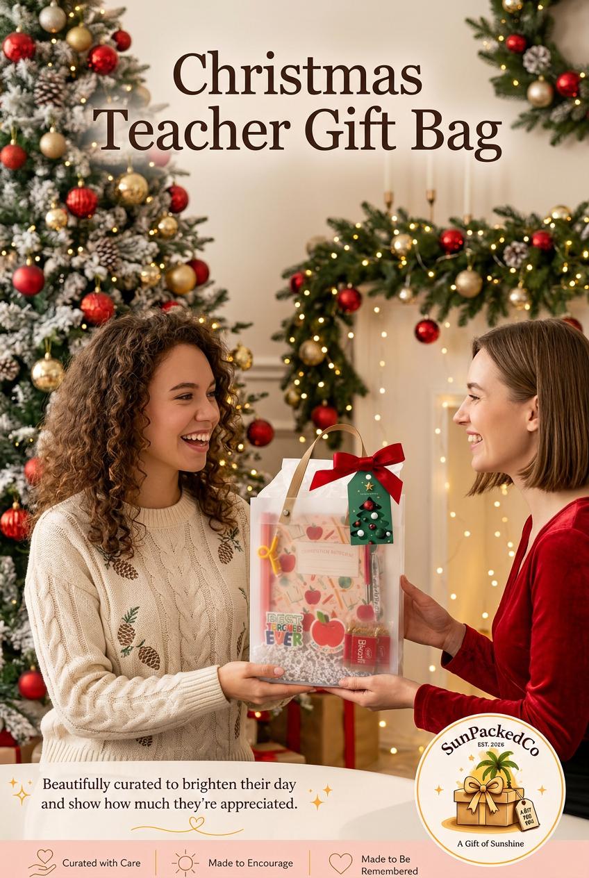 Christmas Apple for the Teacher Gift Set | Teacher Christmas Gift Bag, Holiday Thank You Gift for Teachers, Ready to Gift