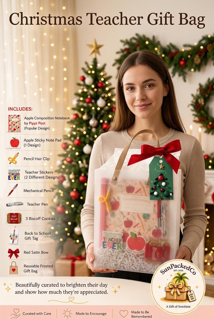 Christmas Apple for the Teacher Gift Set | Teacher Christmas Gift Bag, Holiday Thank You Gift for Teachers, Ready to Gift