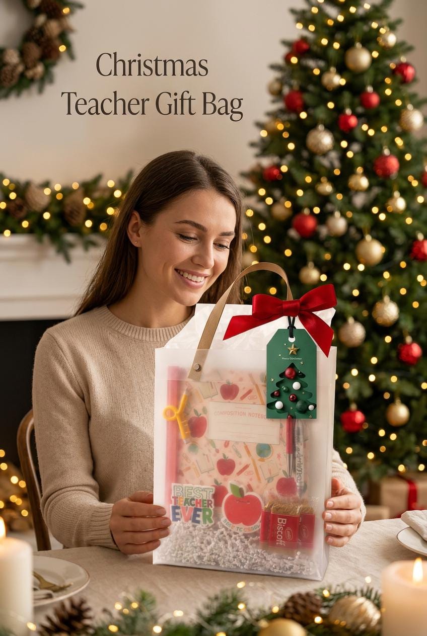 Christmas Apple for the Teacher Gift Set | Teacher Christmas Gift Bag, Holiday Thank You Gift for Teachers, Ready to Gift
