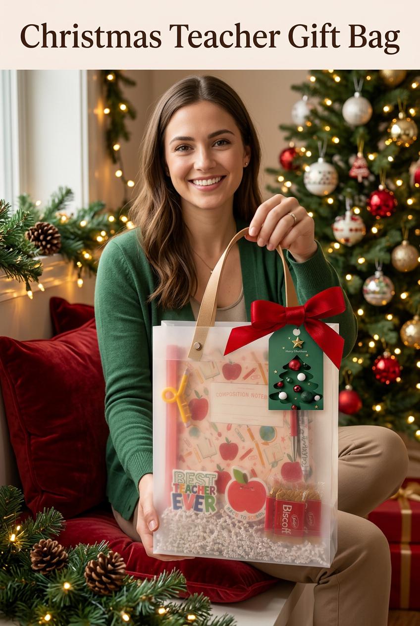 Christmas Apple for the Teacher Gift Set | Teacher Christmas Gift Bag, Holiday Thank You Gift for Teachers, Ready to Gift