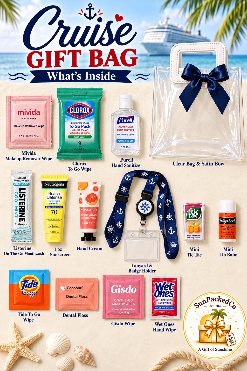 Cruise Gift Bag, Bachelorette Party Favor, Cruise Survival Kit, Girls Trip, Travel Essential Set