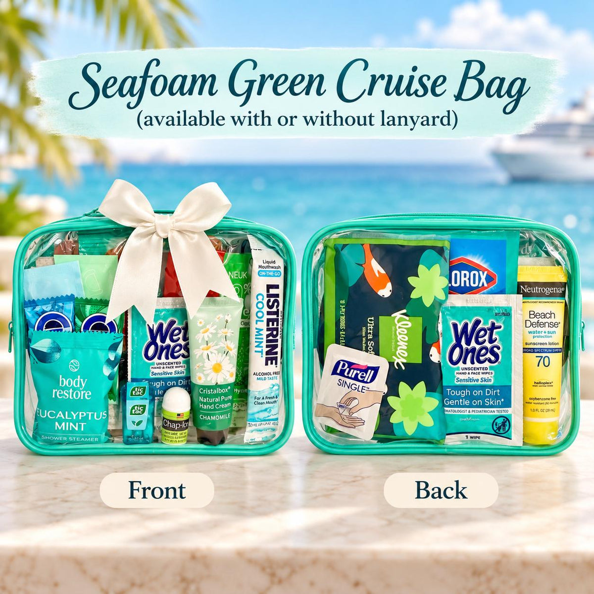 Seafoam Green Cruise Gift Bag | Cruise Essentials Travel Kit for Women | Cruise Crew Gift, Bachelorette Girls Trip Bag, Ready to Gift