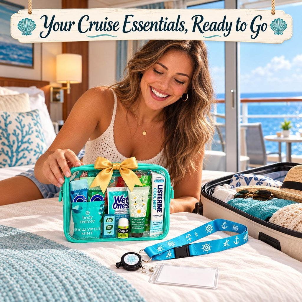 Seafoam Green Cruise Gift Bag | Cruise Essentials Travel Kit for Women | Cruise Crew Gift, Bachelorette Girls Trip Bag, Ready to Gift