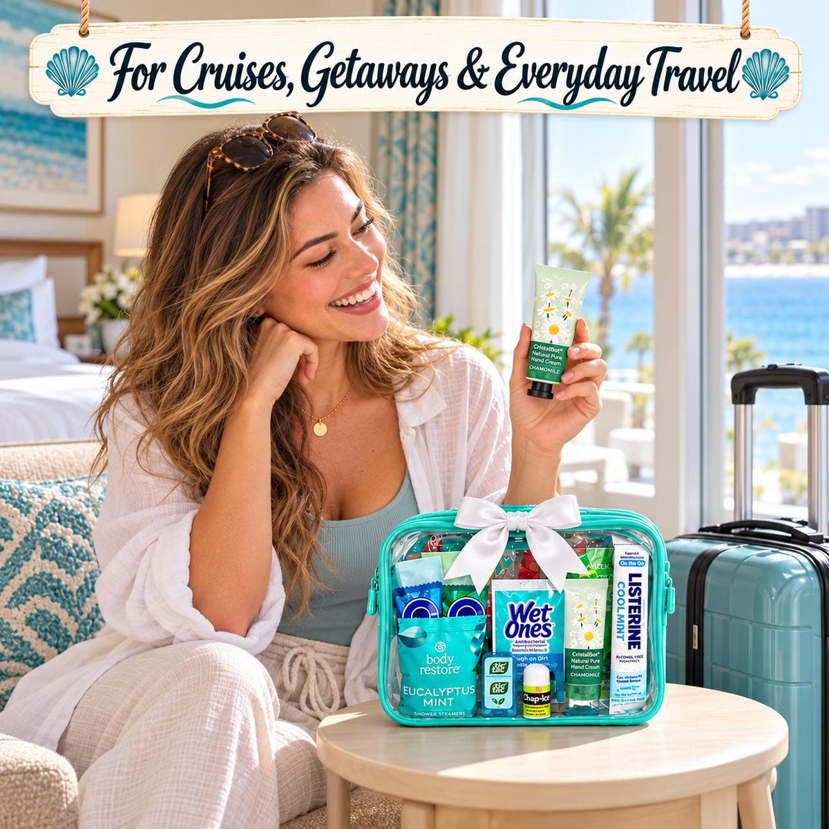 Seafoam Green Cruise Gift Bag | Cruise Essentials Travel Kit for Women | Cruise Crew Gift, Bachelorette Girls Trip Bag, Ready to Gift