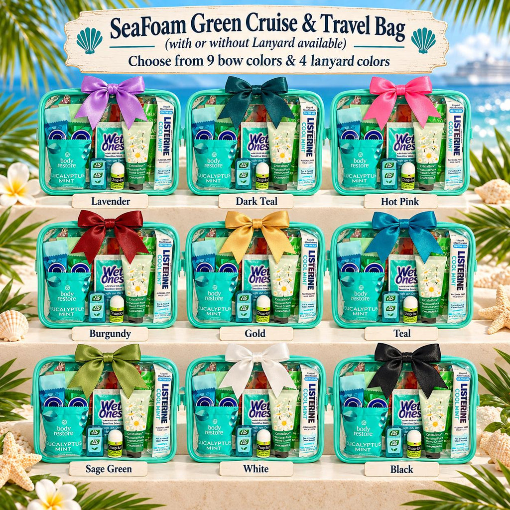 Seafoam Green Cruise Gift Bag | Cruise Essentials Travel Kit for Women | Cruise Crew Gift, Bachelorette Girls Trip Bag, Ready to Gift