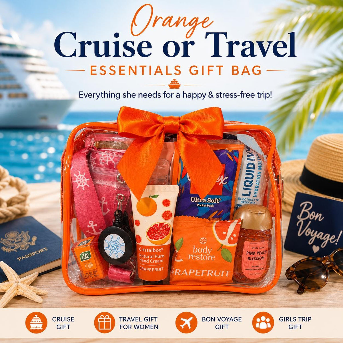 Orange Cruise Travel Bag | Travel Gift for Women | Cruise Essentials Gift
