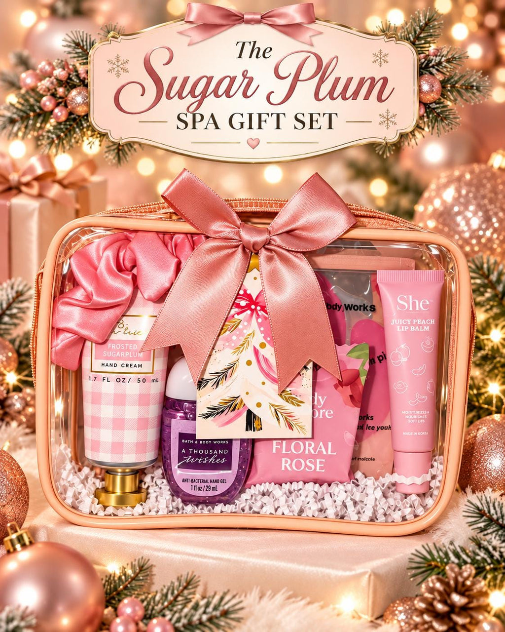 Sugar Plum Spa Gift Set | Christmas Spa Gift for Her, Self Care Gift Bag, Holiday Pamper Gift, Ready to Give