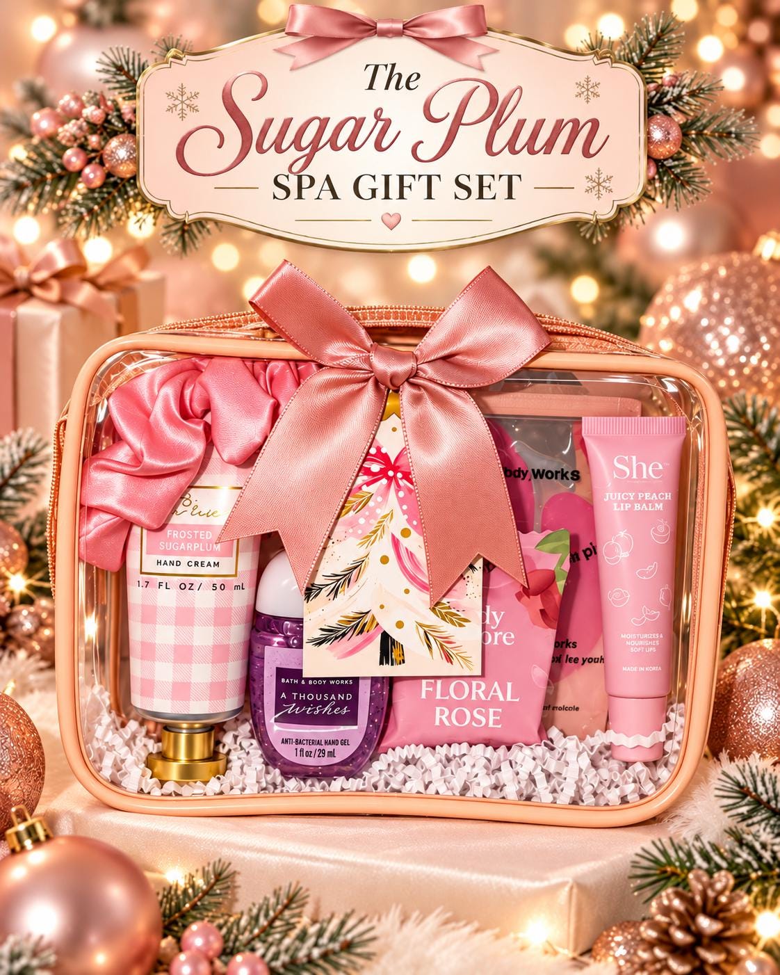 Sugar Plum Spa Gift Set | Christmas Spa Gift for Her, Self Care Gift Bag, Holiday Pamper Gift, Ready to Give