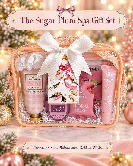 Sugar Plum Spa Gift Set | Christmas Spa Gift for Her, Self Care Gift Bag, Holiday Pamper Gift, Ready to Give