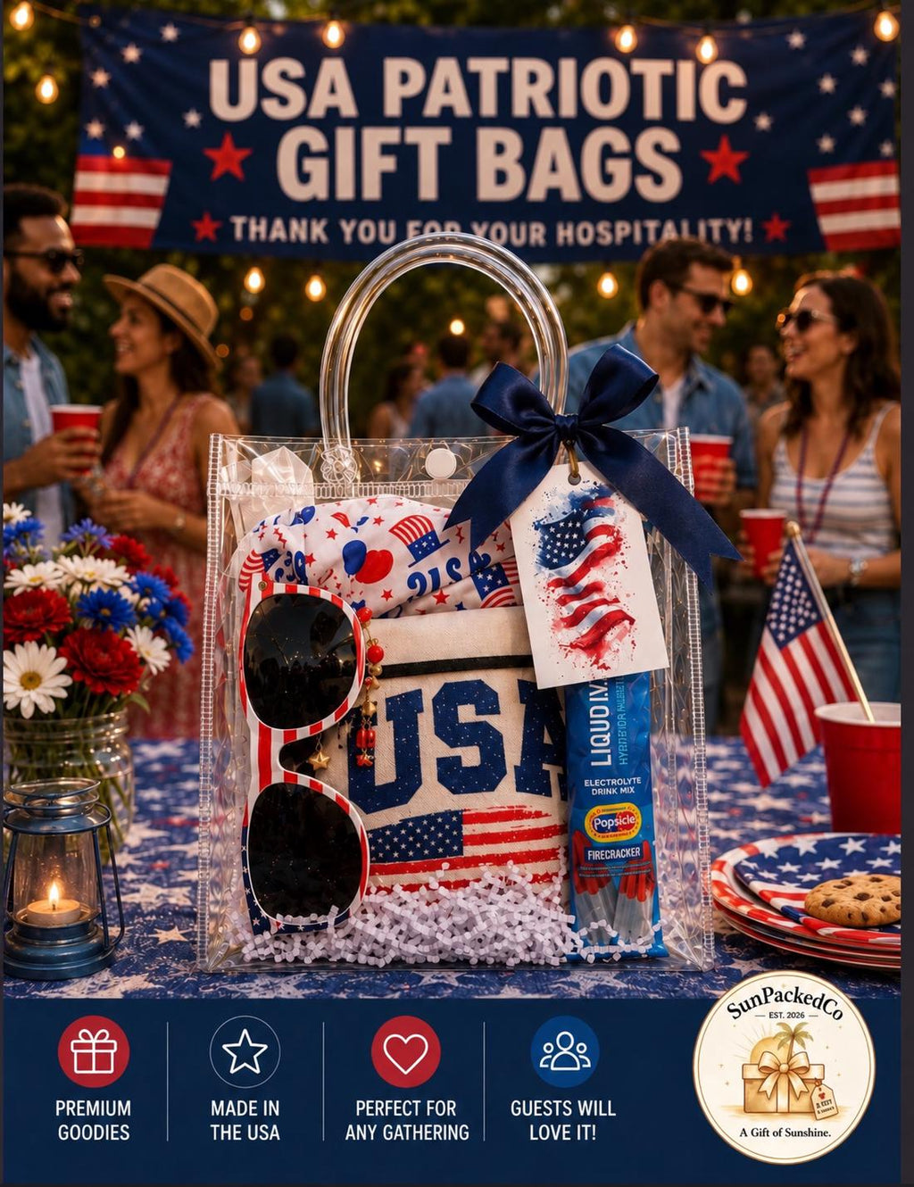 Patriotic Labor Day Gift Bag | BBQ Party Favors, Hostess Gift (USA Theme)
