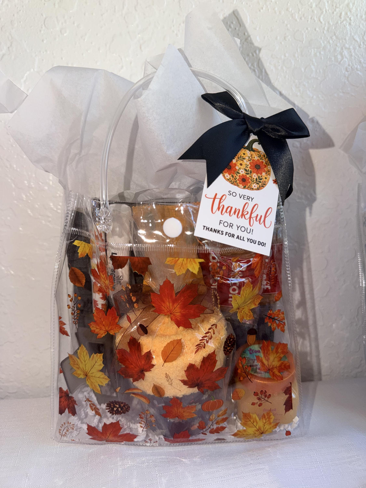 Fall Leaves Gift Bag for Her | Teacher and Nurse Appreciation Gift with Mini Scrub and Cozy Socks | Friendsgiving, Hostess, Staff Gift