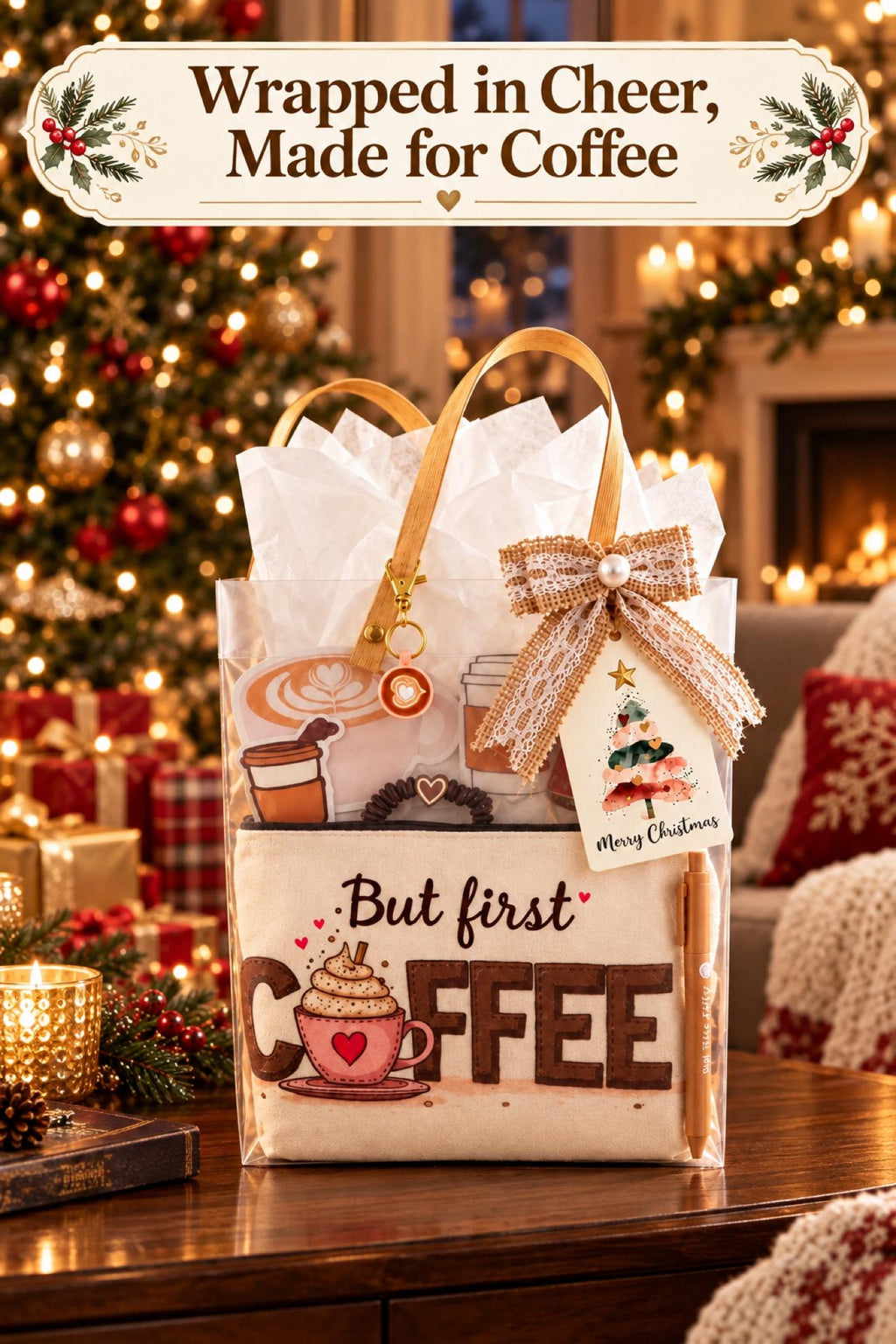 Coffee Lover Christmas Gift Bag | Coffee Gift for Teacher Nurse Coworker | Holiday Thank You Gift, Ready to Gift