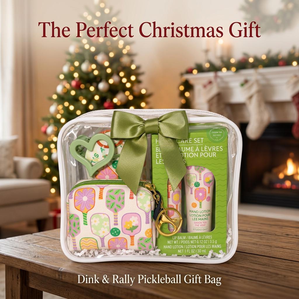 Dink & Rally Christmas Pickleball Gift Bag for Women | Holiday Gift with Pouch, Lip Balm and Hand Lotion, Sunscreen | Teammate Gift