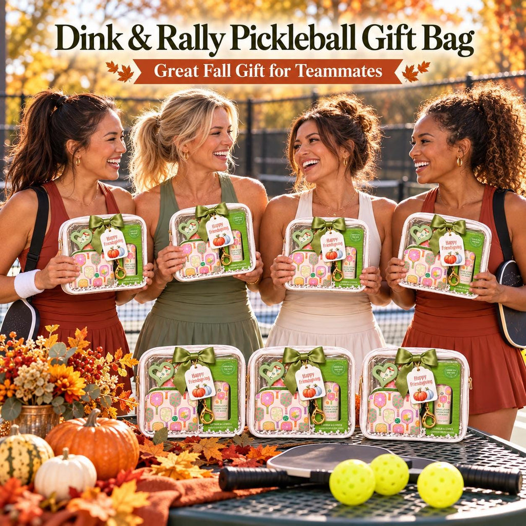 Dink & Rally Thanksgiving Pickleball Gift Bag | Hostess Gift with Pouch, Lip Balm and Hand Lotion, Sunscreen | Fall Thank You Gift