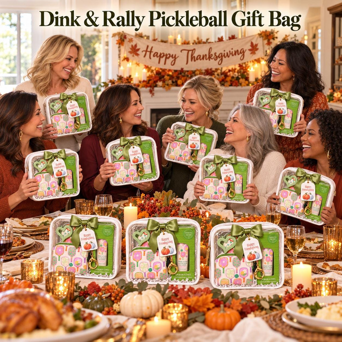 Dink & Rally Thanksgiving Pickleball Gift Bag | Hostess Gift with Pouch, Lip Balm and Hand Lotion, Sunscreen | Fall Thank You Gift