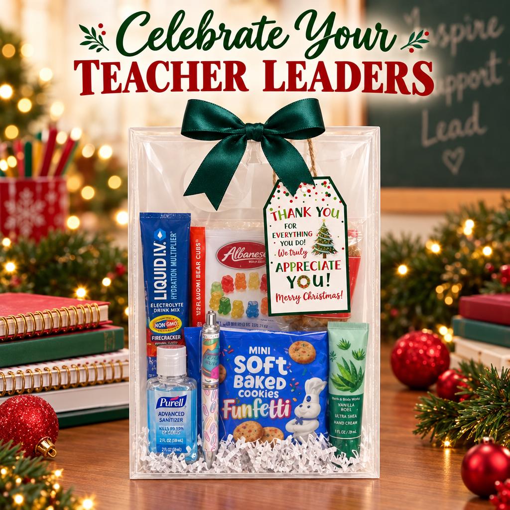 Christmas Schoolhouse Teacher Gift Bag — You Inspire | Teacher Christmas Gift Bags, Holiday School Staff Gifts, Ready to Gift