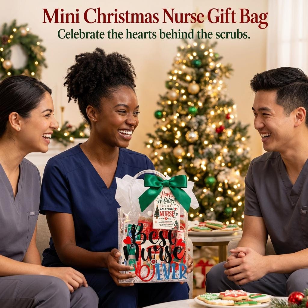 Mini Christmas Nurse Gift Bag with Lip Balm Holder | Nurse Appreciation Holiday Gift, Biscoff, Pen and Sticky Notes | Stocking Stuffer
