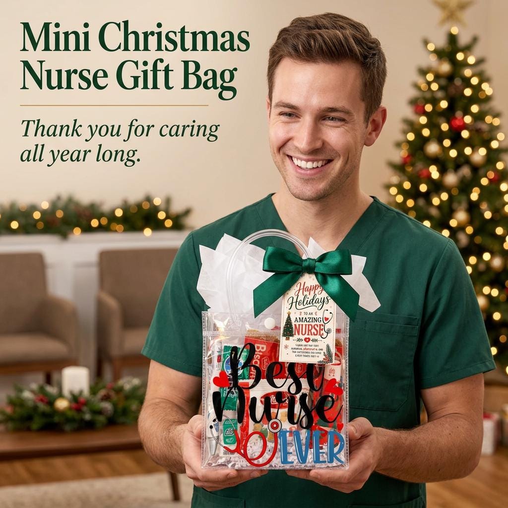 Mini Christmas Nurse Gift Bag with Lip Balm Holder | Nurse Appreciation Holiday Gift, Biscoff, Pen and Sticky Notes | Stocking Stuffer
