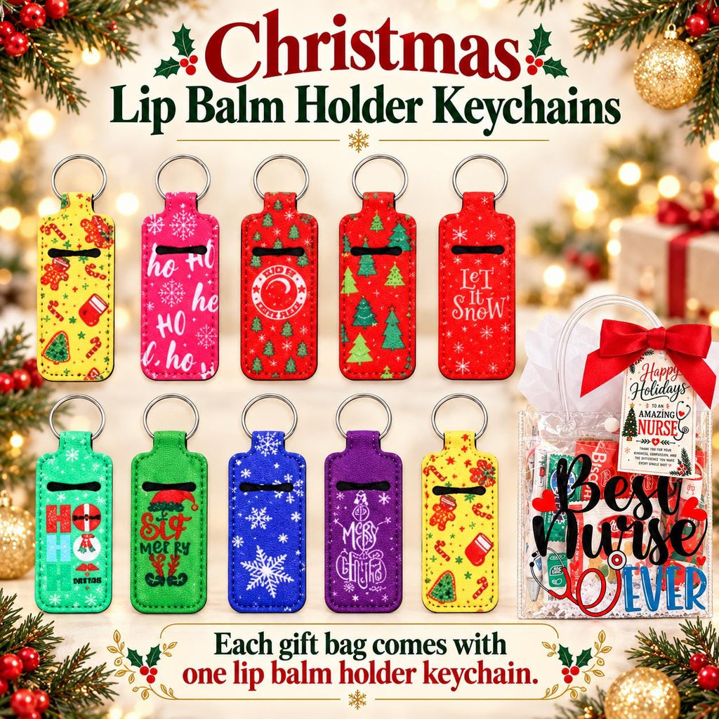 Mini Christmas Nurse Gift Bag with Lip Balm Holder | Nurse Appreciation Holiday Gift, Biscoff, Pen and Sticky Notes | Stocking Stuffer