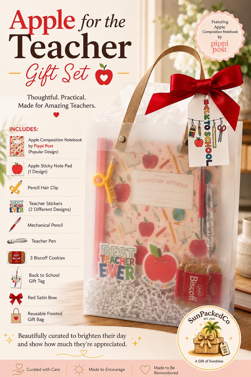 Apple for the Teacher Gift Set | Teacher Appreciation Gift Bag, Thank You Teacher Gift, Ready to Gift