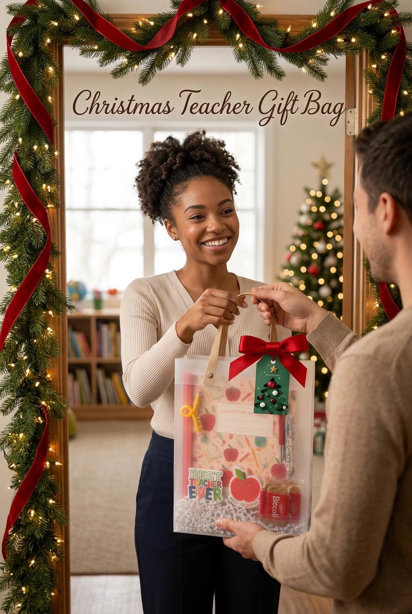 Christmas Apple for the Teacher Gift Set | Teacher Christmas Gift Bag, Holiday Thank You Gift for Teachers, Ready to Gift