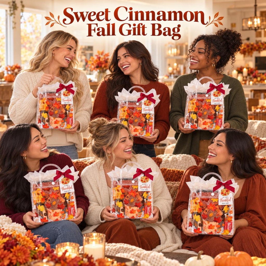 Sweet Cinnamon Fall Gift Bag for Her | Friend Host Thank You Gift with Cozy Socks, Shower Steamer, Hair Claw Clip & Honey Vanilla Hand Cream