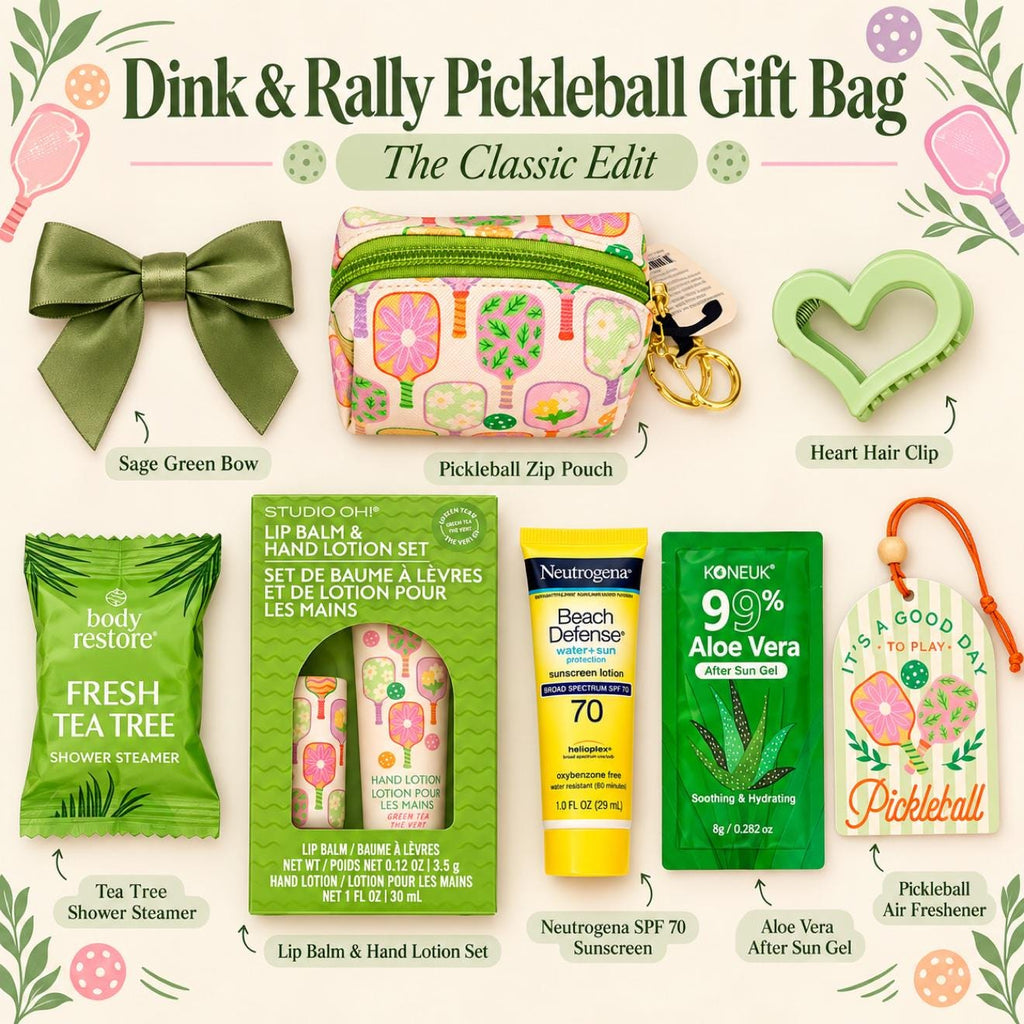 Dink & Rally Christmas Pickleball Gift Bag for Women | Holiday Gift with Pouch, Lip Balm and Hand Lotion, Sunscreen | Teammate Gift