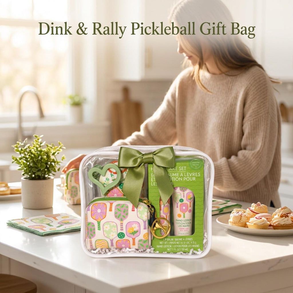 Dink & Rally Christmas Pickleball Gift Bag for Women | Holiday Gift with Pouch, Lip Balm and Hand Lotion, Sunscreen | Teammate Gift