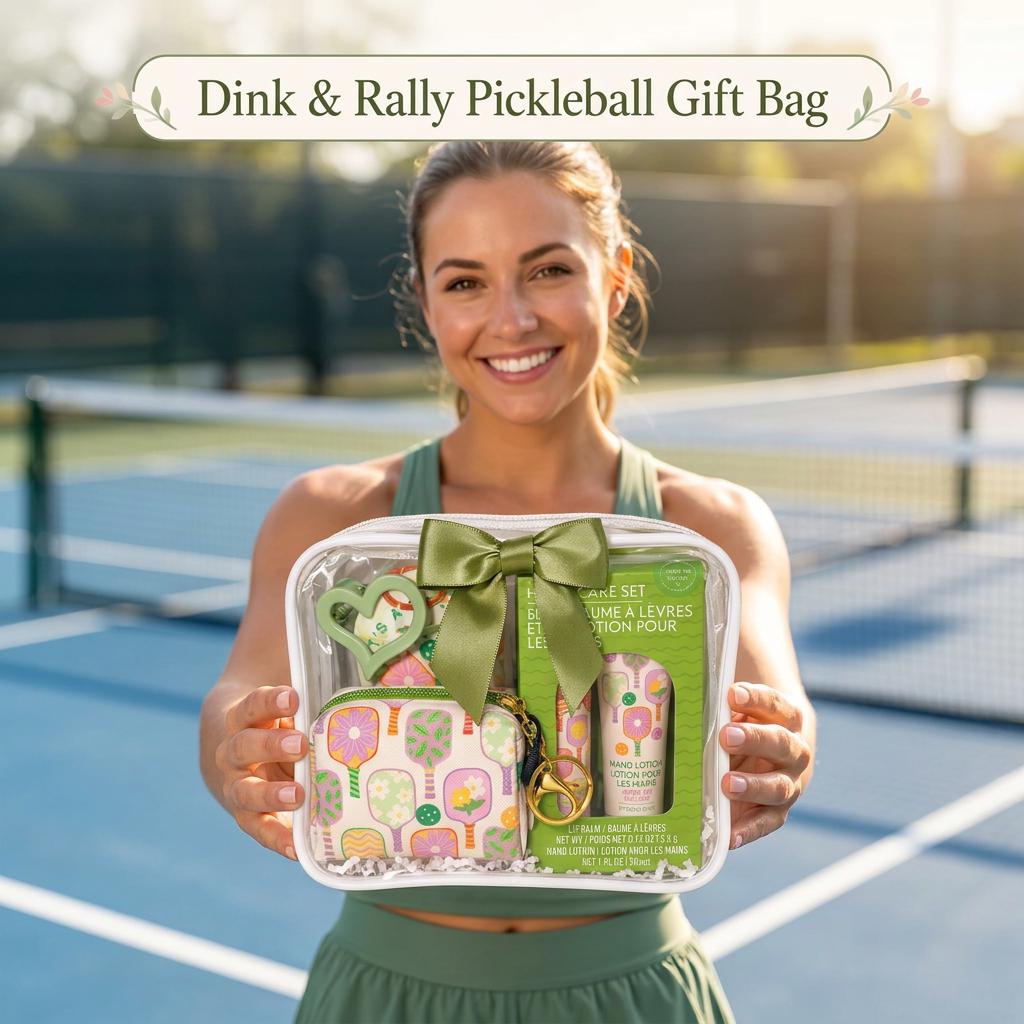 Dink & Rally Pickleball Gift Bag for Women | Pickleball Lover Birthday Gift with Pouch, Lip Balm and Hand Lotion, Sunscreen | Teammate Gift