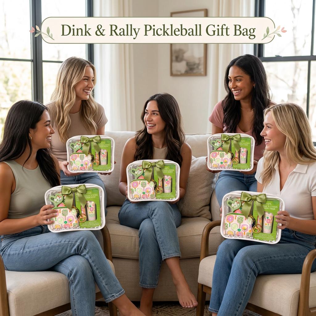 Dink & Rally Pickleball Gift Bag for Women | Pickleball Lover Birthday Gift with Pouch, Lip Balm and Hand Lotion, Sunscreen | Teammate Gift