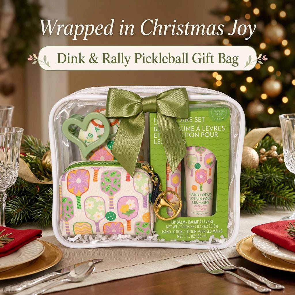 Dink & Rally Christmas Pickleball Gift Bag for Women | Holiday Gift with Pouch, Lip Balm and Hand Lotion, Sunscreen | Teammate Gift