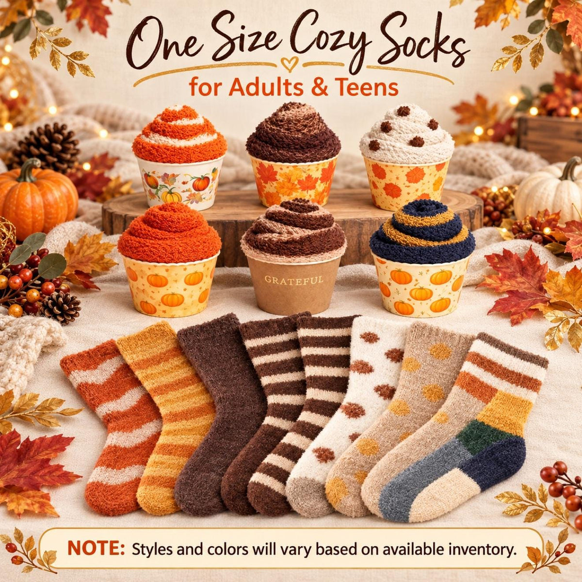 So Very Thankful Gift Bag | Fall Thank You Gift for Women, Cozy Socks Cupcake & Ruffle Pouch, Thanksgiving Hostess Friendsgiving Gift