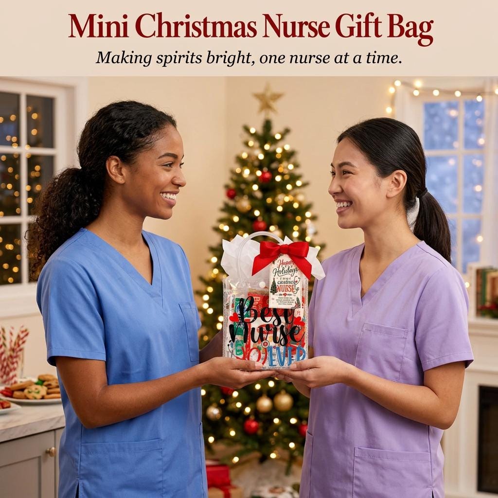 Mini Christmas Nurse Gift Bag with Lip Balm Holder | Nurse Appreciation Holiday Gift, Biscoff, Pen and Sticky Notes | Stocking Stuffer
